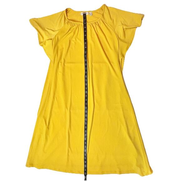 Susan Graver Liquid Knit Midi Dress Sz 1X Yellow Flutter Sleeve Loose Flowy - Picture 5 of 9